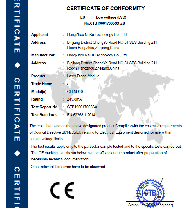 LaserModule-CE LVD Certification